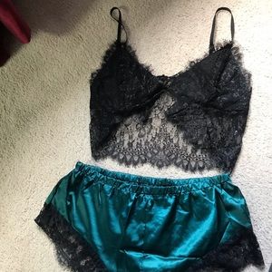 Black and green shorts and top set